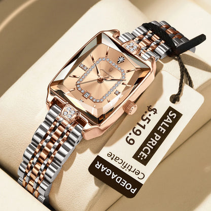 POEDAGAR Elegant Rectangle Women’s Quartz Watch – Waterproof Stainless Steel with Calendar Display