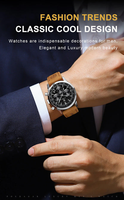 POEDAGAR Men's Luxury Quartz Chronograph Watch – Waterproof, Luminous & Fashionably Rugged