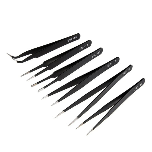 Precision ESD Anti-Static Stainless Steel Tweezers Set – 6PCS
