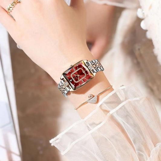 POEDAGAR Elegant Rectangle Women’s Quartz Watch – Waterproof Stainless Steel with Calendar Display