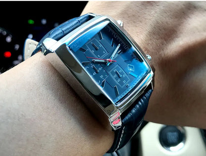 MEGIR 2 Men's Chronograph Quartz Watch – Rectangle Dial with Leather Strap for Everyday Elegance