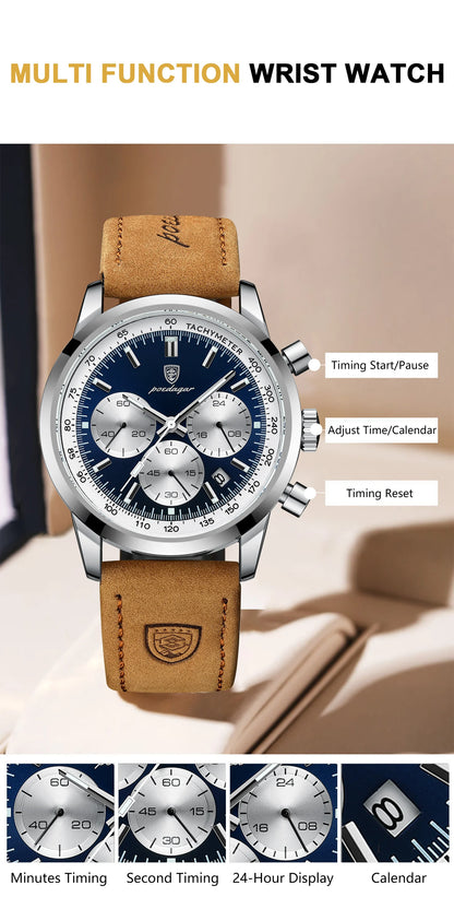 POEDAGAR Men's Luxury Quartz Chronograph Watch – Waterproof, Luminous & Fashionably Rugged