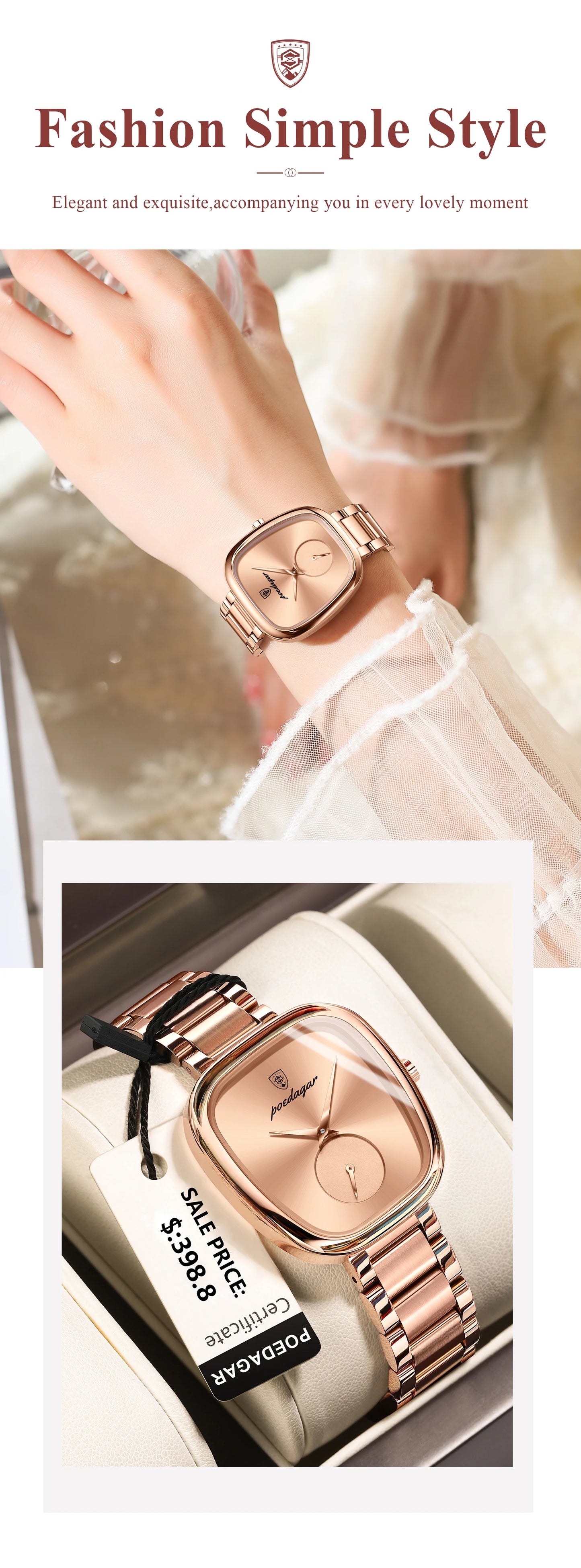 POEDAGAR Elegant Luxury Women's Quartz Watch – Waterproof Stainless Steel Timepiece