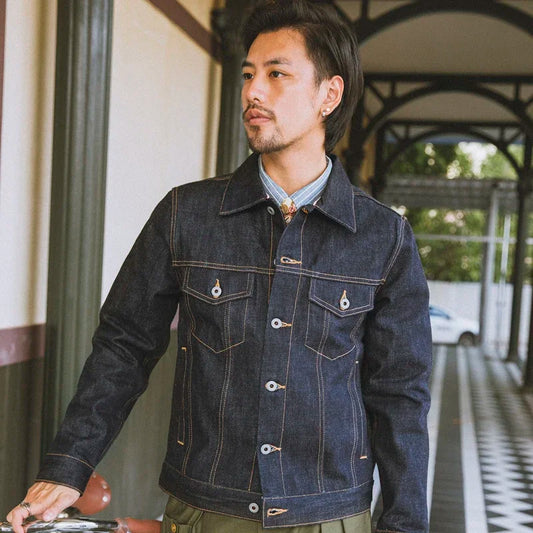 Red Tornado 16oz Selvedge Denim Trucker Jacket Men's Daily Jean Coat LS01-001