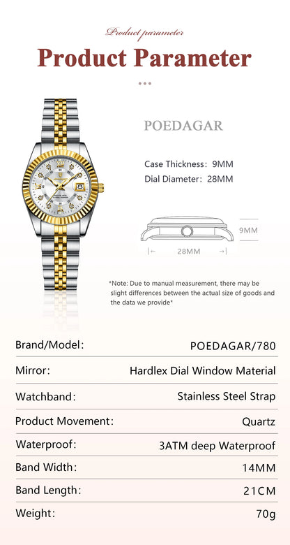 POEDAGAR Women’s Luxury Quartz Watch – Elegant Design, Waterproof & Luminous