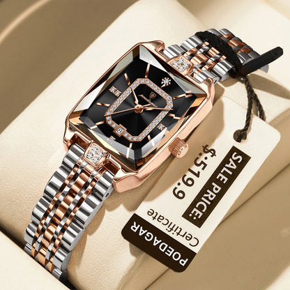 POEDAGAR Elegant Rectangle Women’s Quartz Watch – Waterproof Stainless Steel with Calendar Display