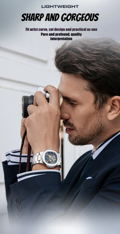 MARK FAIRWHALE Tourbillon Skeleton Automatic Watch – Luxury Business Timepiece with Moon Phase Display
