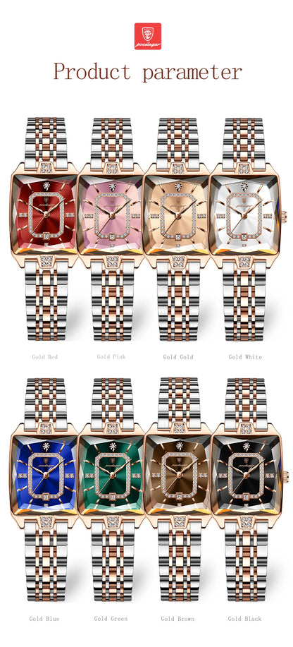 POEDAGAR Elegant Rectangle Women’s Quartz Watch – Waterproof Stainless Steel with Calendar Display