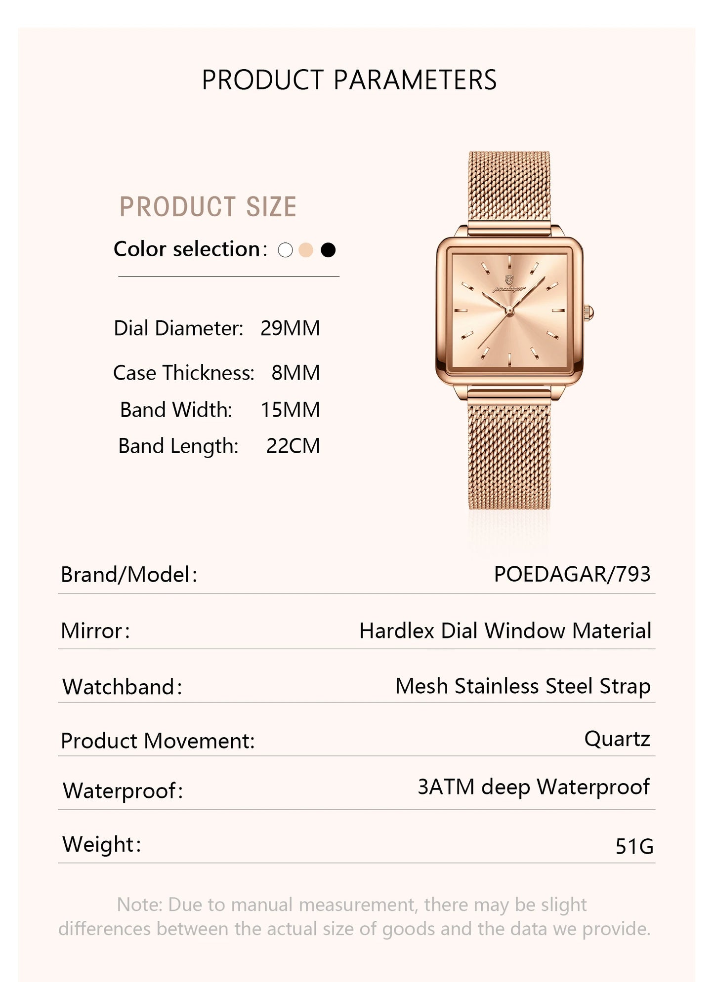 POEDAGAR Fashion Square Ladies Watch – Elegant Waterproof Stainless Steel Quartz Timepiece