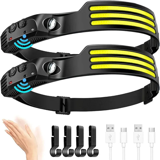 230° Wide Beam LED Headlamp with Motion Sensor – USB Rechargeable, Waterproof