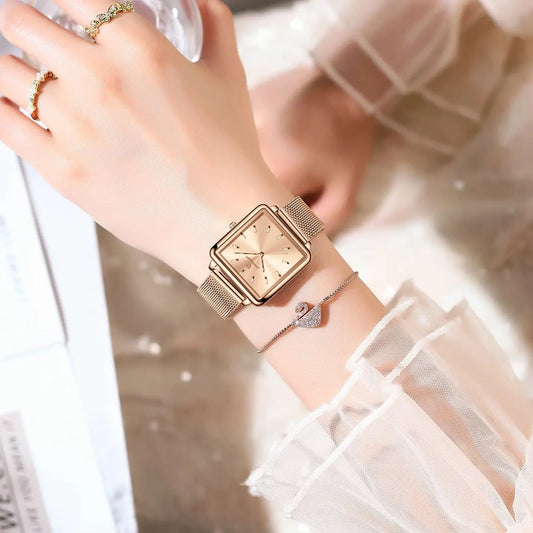 POEDAGAR Fashion Square Ladies Watch – Elegant Waterproof Stainless Steel Quartz Timepiece