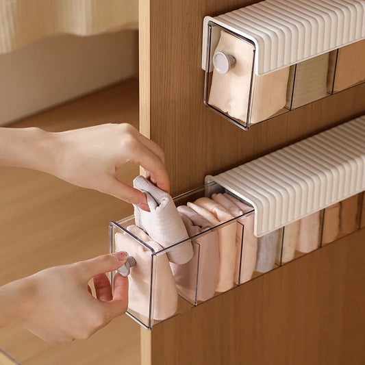 Wall-Mount Pull-Out Drawer Organizer – 6-Cell Storage Solution for Socks, Underwear & More