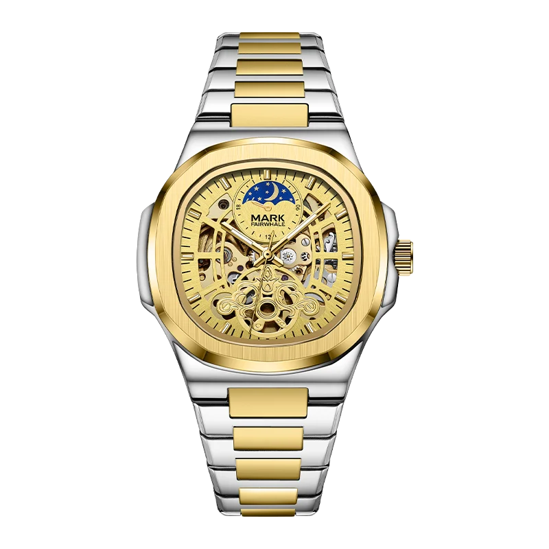 MARK FAIRWHALE Tourbillon Skeleton Automatic Watch – Luxury Business Timepiece with Moon Phase Display