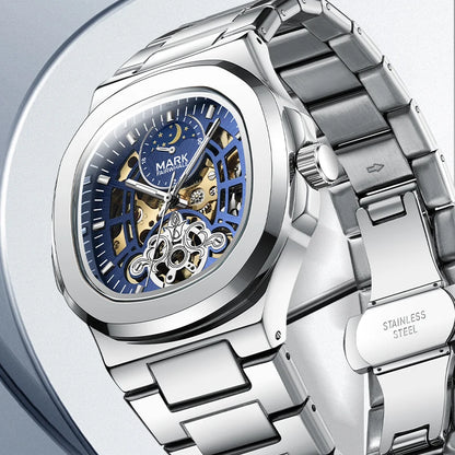 MARK FAIRWHALE Tourbillon Skeleton Automatic Watch – Luxury Business Timepiece with Moon Phase Display