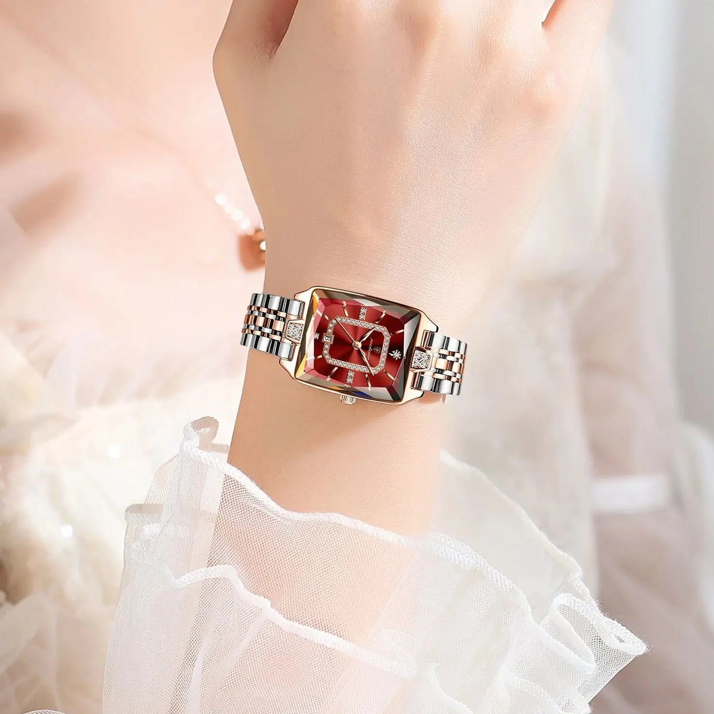 POEDAGAR Elegant Rectangle Women’s Quartz Watch – Waterproof Stainless Steel with Calendar Display
