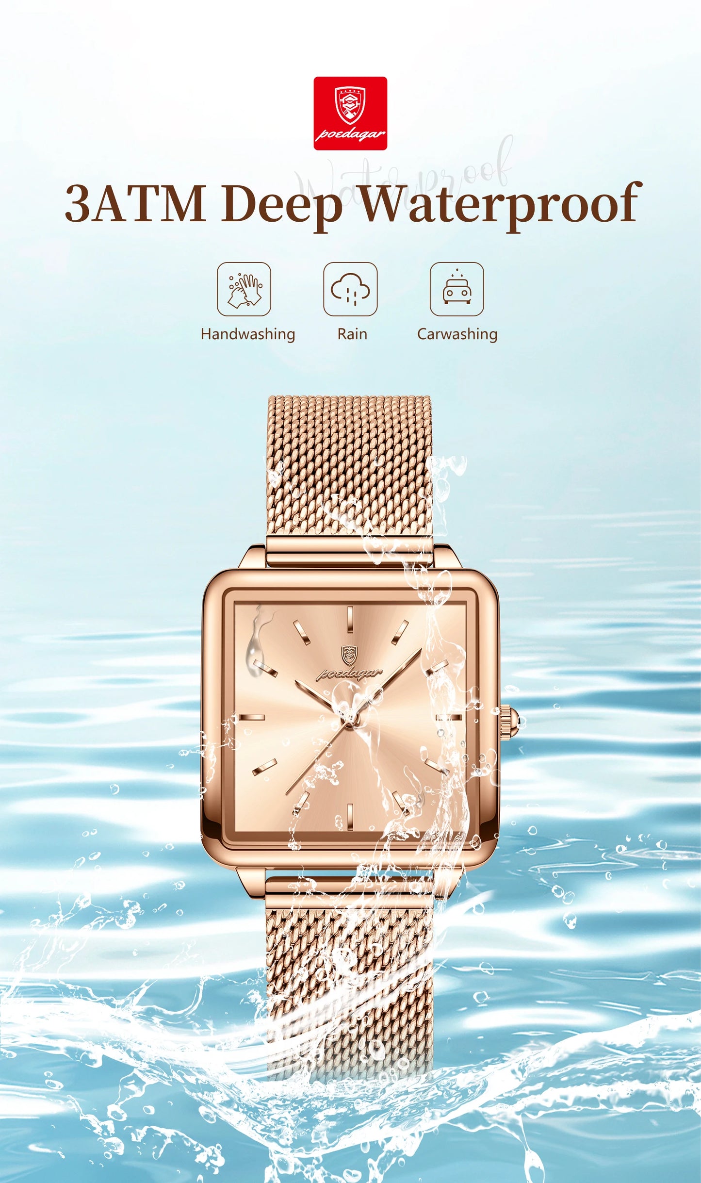 POEDAGAR Fashion Square Ladies Watch – Elegant Waterproof Stainless Steel Quartz Timepiece