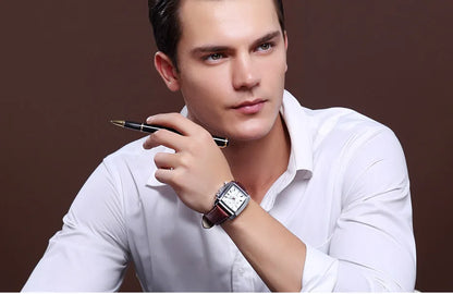 MEGIR 2 Men's Chronograph Quartz Watch – Rectangle Dial with Leather Strap for Everyday Elegance