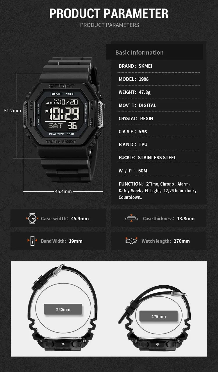 Men's Digital Sport Watch – Rugged LED Military Style