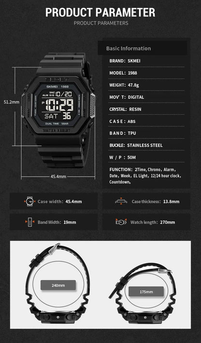 Men's Digital Sport Watch – Rugged LED Military Style