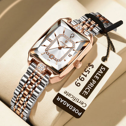 POEDAGAR Elegant Rectangle Women’s Quartz Watch – Waterproof Stainless Steel with Calendar Display