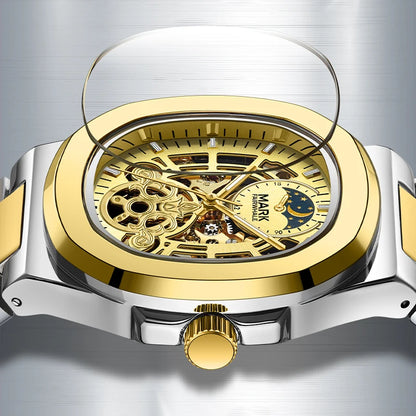 MARK FAIRWHALE Tourbillon Skeleton Automatic Watch – Luxury Business Timepiece with Moon Phase Display